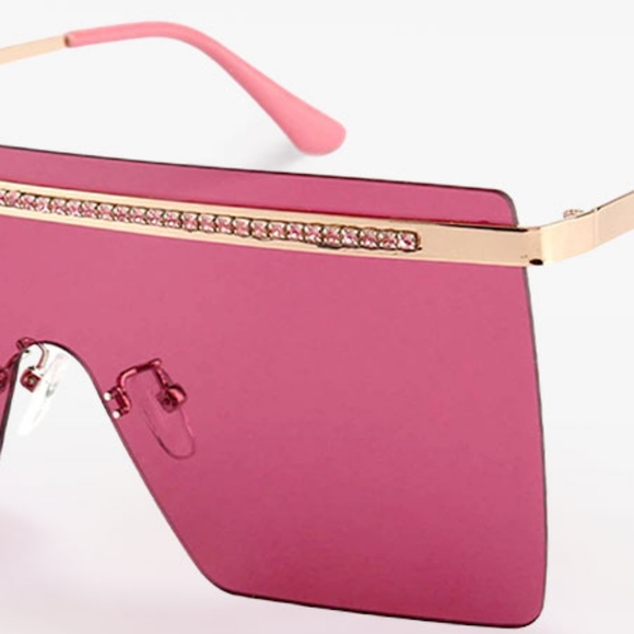 Gold Rhinestone Crystal Edge Pink Sunglasses Fashion Statement Accessory Shades - Picture 2 of 4